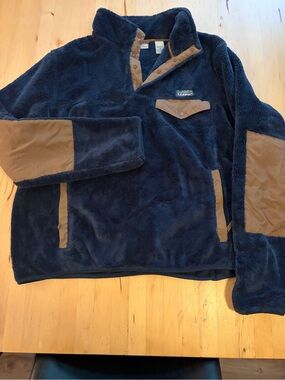 L.L. Bean navy sherpa jacket with brown trim- Vntg